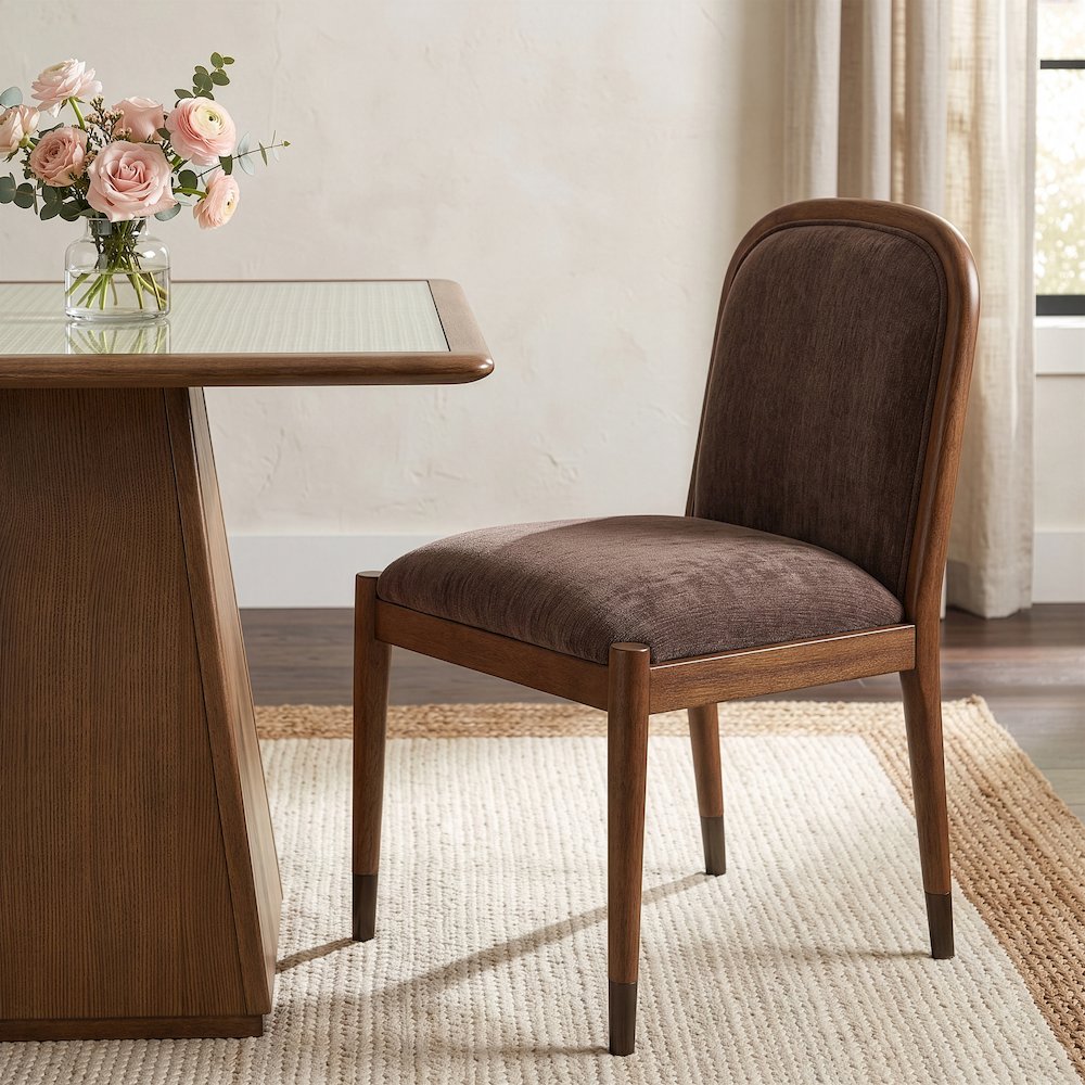 Cambria Brown Performance Fabric Upholstered Dining Side Chair, Set of 2