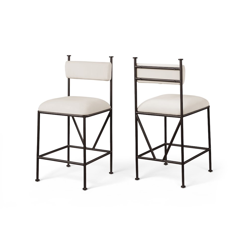 Monarch Cream Velvet Performance Fabric Upholstered Counter Stool, Set of 2