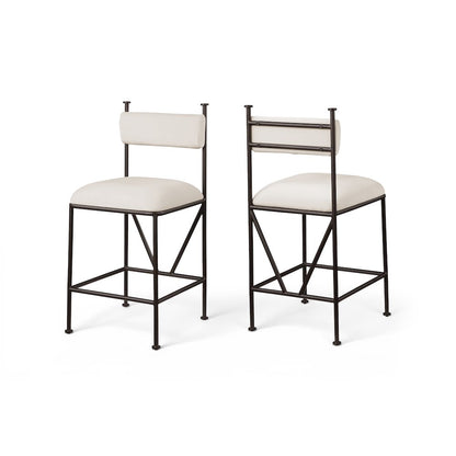 Monarch Cream Velvet Performance Fabric Upholstered Counter Stool, Set of 2