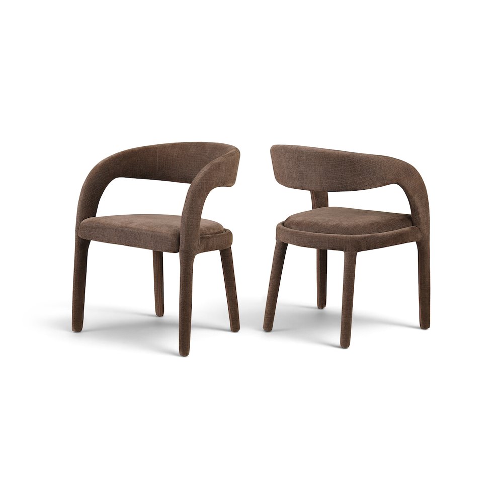 Sylvester Brown Linen Textured Performance Fabric Dining Chair, Set of 2