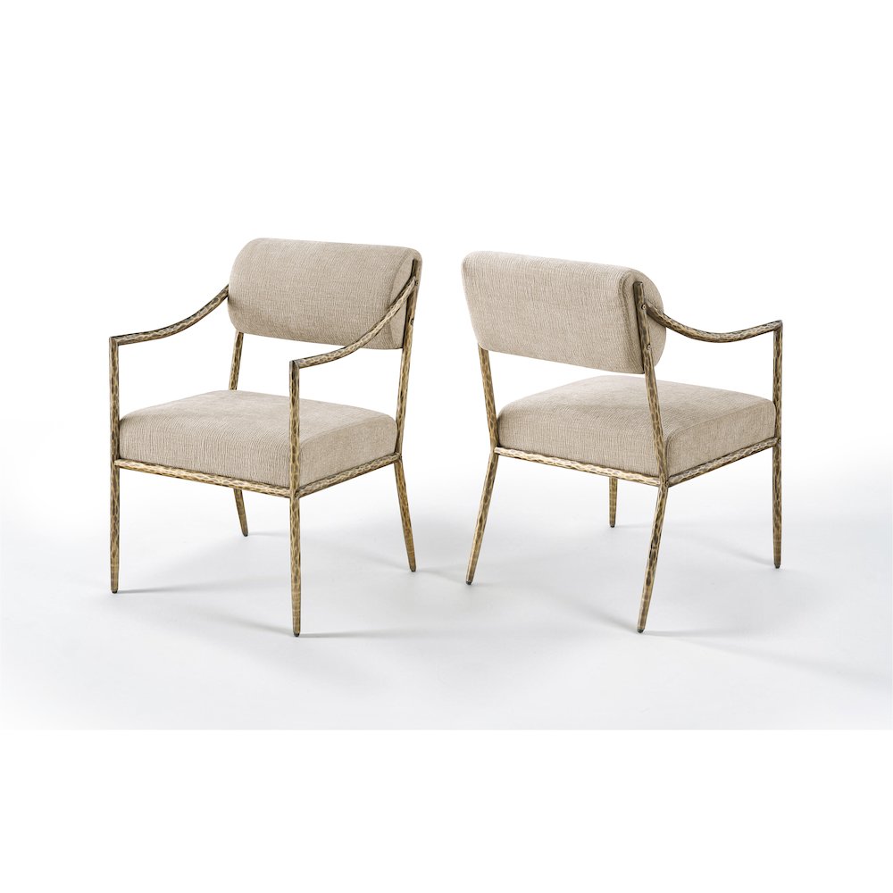 Bastille Beige Chenille Fabric Upholstered Dining Arm Chair, Set of 2