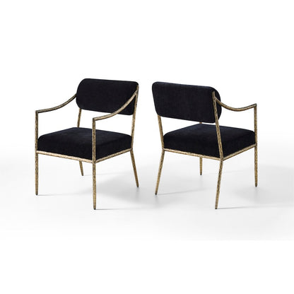 Bastille Black Chenille Fabric Upholstered Dining Arm Chair, Set of 2