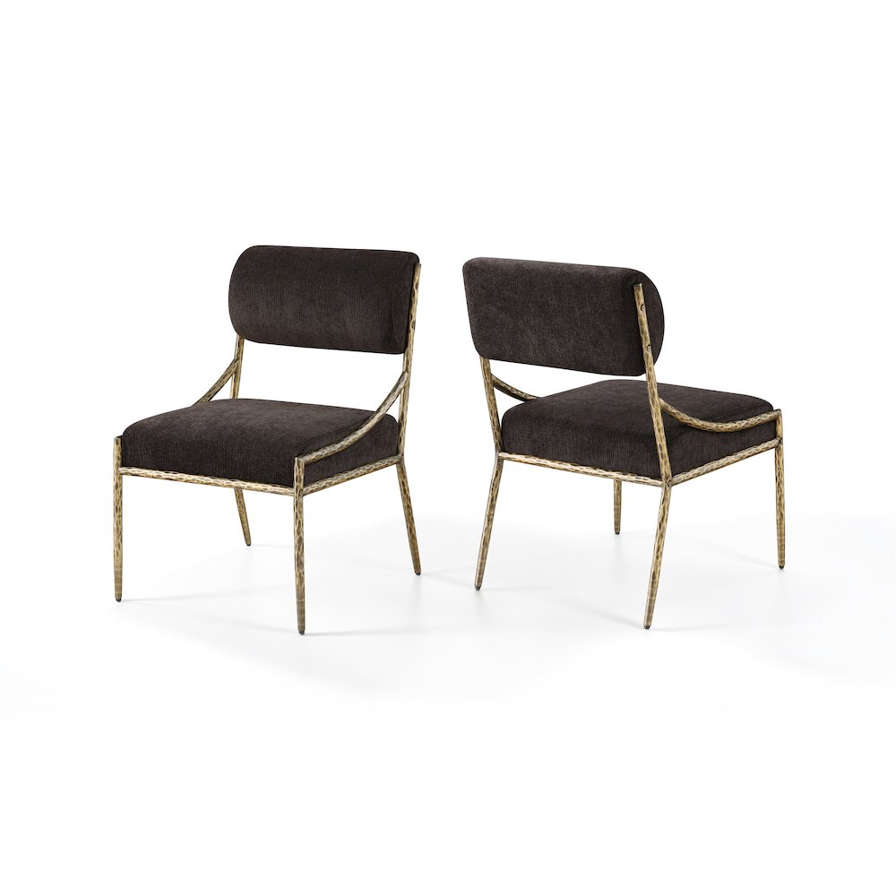 Bastille Brown Chenille Fabric Upholstered Dining Side Chair, Set of 2