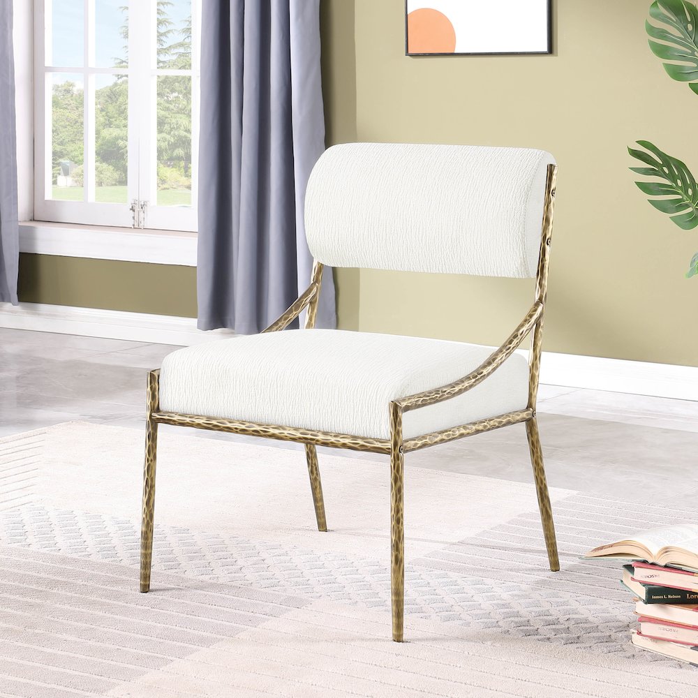 Bastille Cream Chenille Fabric Upholstered Dining Side Chair, Set of 2