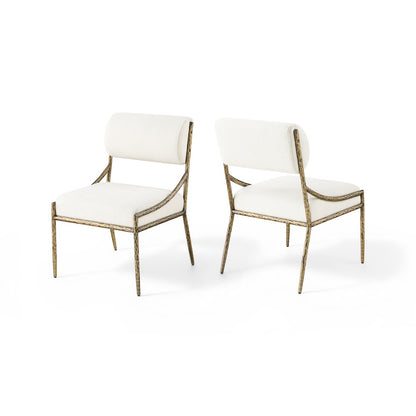 Bastille Cream Chenille Fabric Upholstered Dining Side Chair, Set of 2