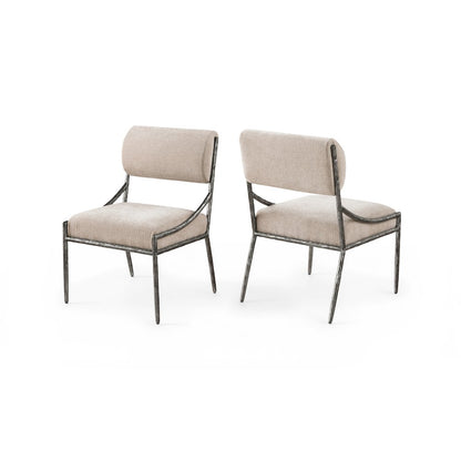 Bastille Beige Chenille Fabric Upholstered Dining Side Chair, Set of 2