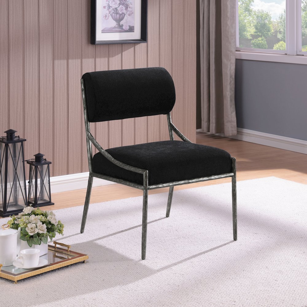 Bastille Black Chenille Fabric Upholstered Dining Side Chair, Set of 2