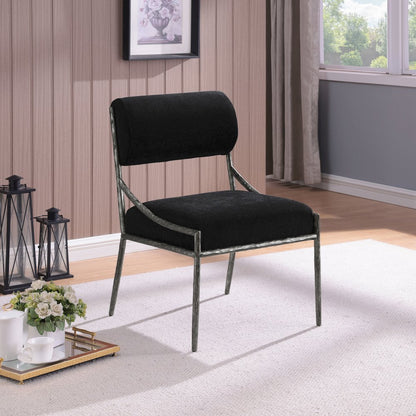 Bastille Black Chenille Fabric Upholstered Dining Side Chair, Set of 2