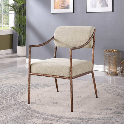Bastille Beige Chenille Fabric Upholstered Dining Arm Chair, Set of 2