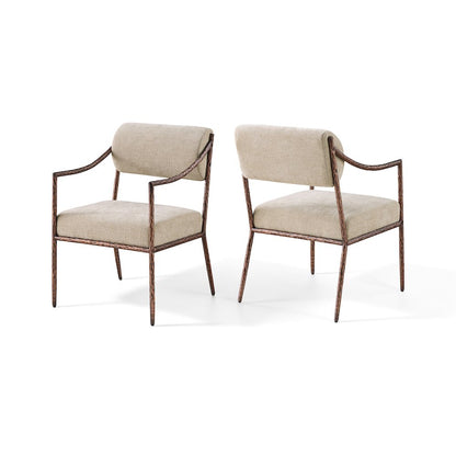 Bastille Beige Chenille Fabric Upholstered Dining Arm Chair, Set of 2