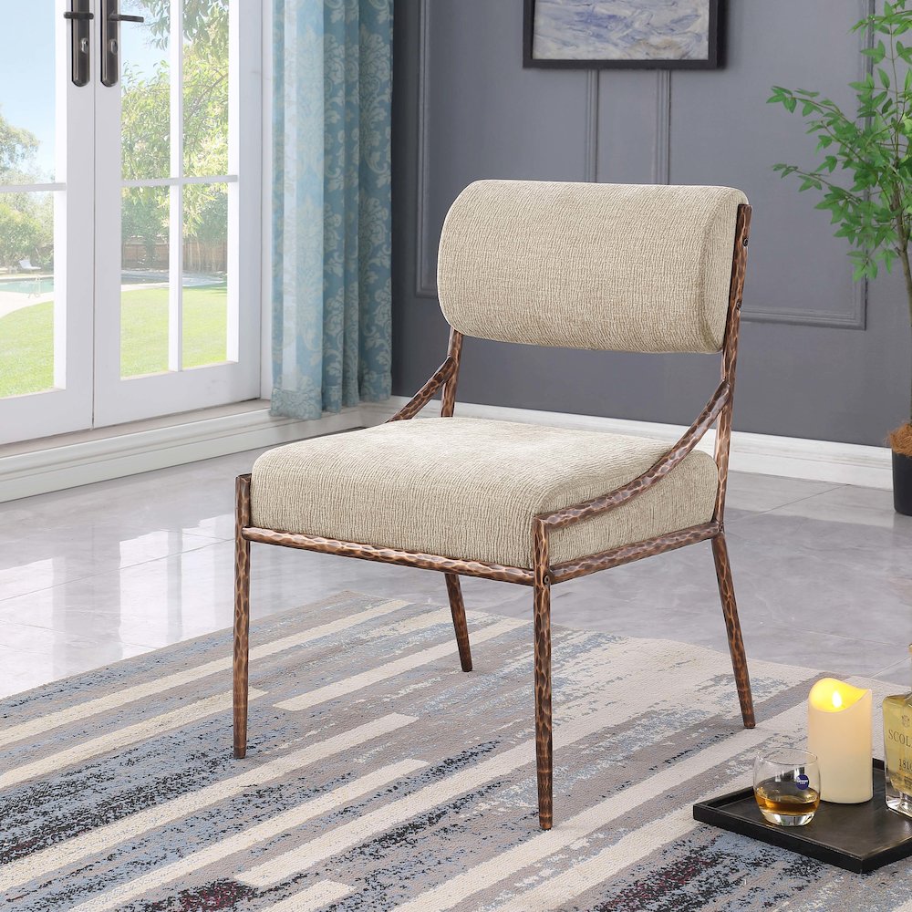Bastille Beige Chenille Fabric Upholstered Dining Side Chair, Set of 2