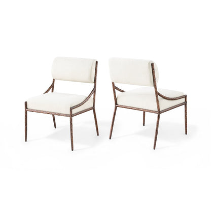 Bastille Cream Chenille Fabric Upholstered Dining Side Chair, Set of 2