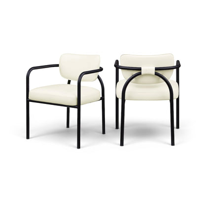 Serava Cream Vegan Leather Upholstered Dining Chair, Set of 2