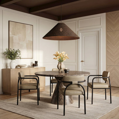 Serava Taupe Vegan Leather Upholstered Dining Chair, Set of 2
