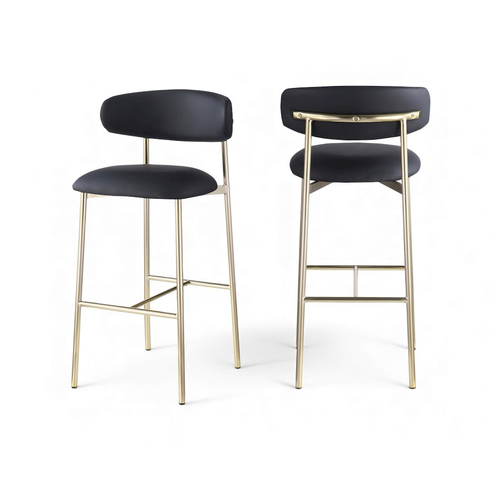 Lupita Black Vegan Leather Upholstered Bar Stool, Set of 2