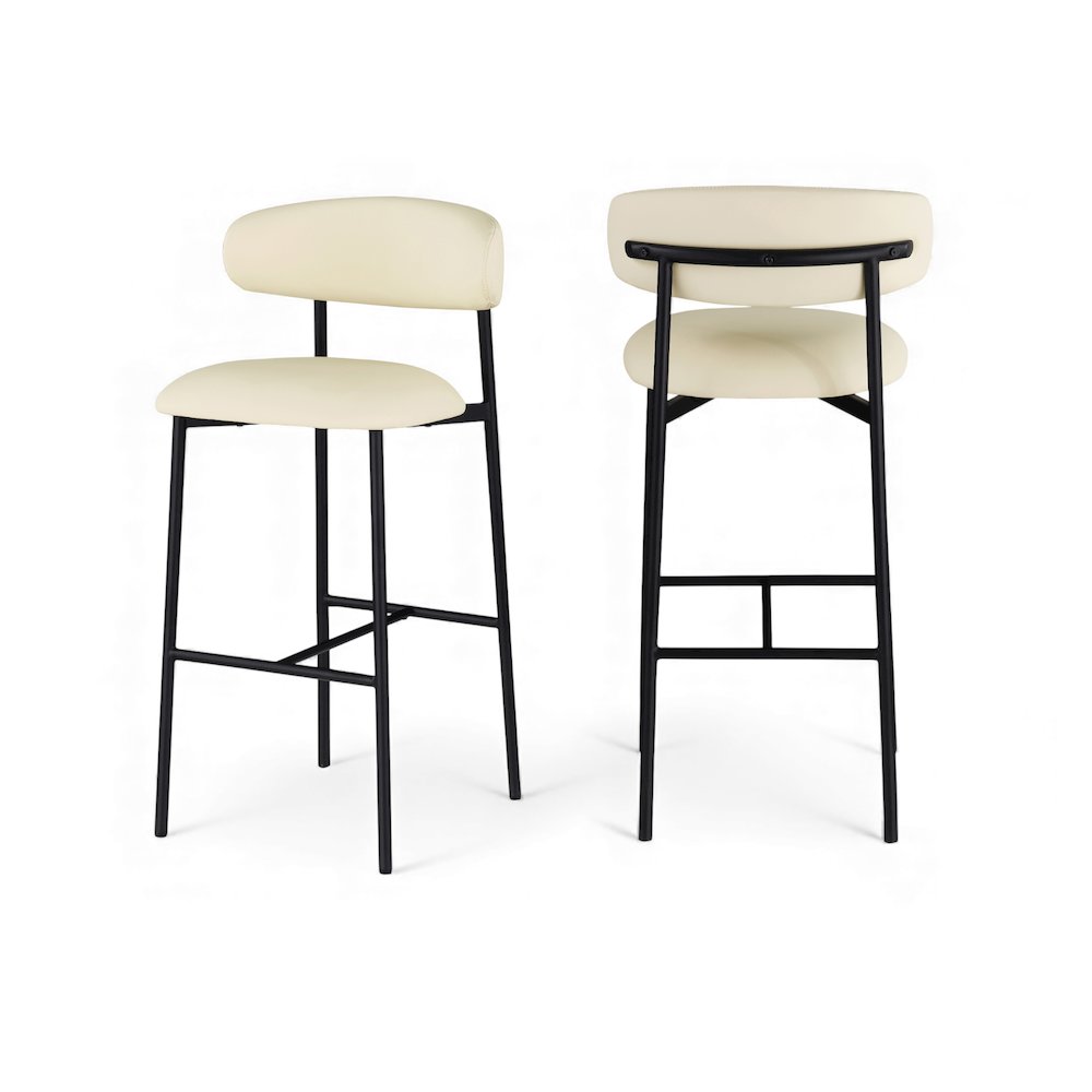 Lupita Cream Vegan Leather Upholstered Bar Stool, Set of 2