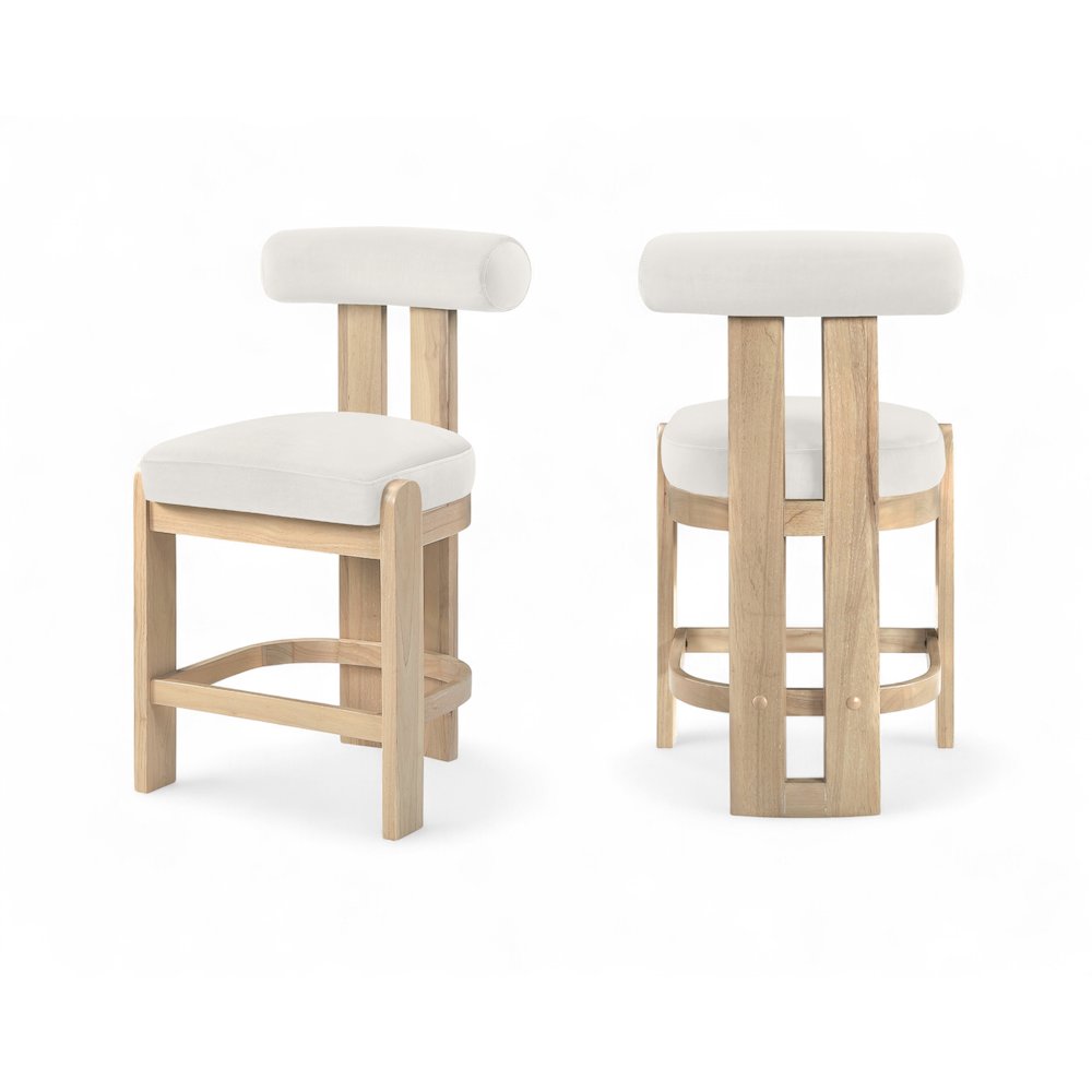Arienzo Cream Velvet Performance Fabric Upholstered Counter Stool, Set of 2
