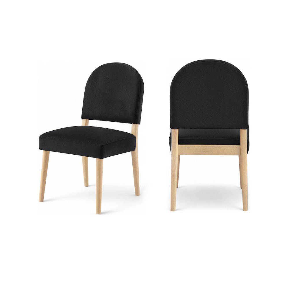 Varinelle Black Velvet Upholstered Dining Chair, Set of 2