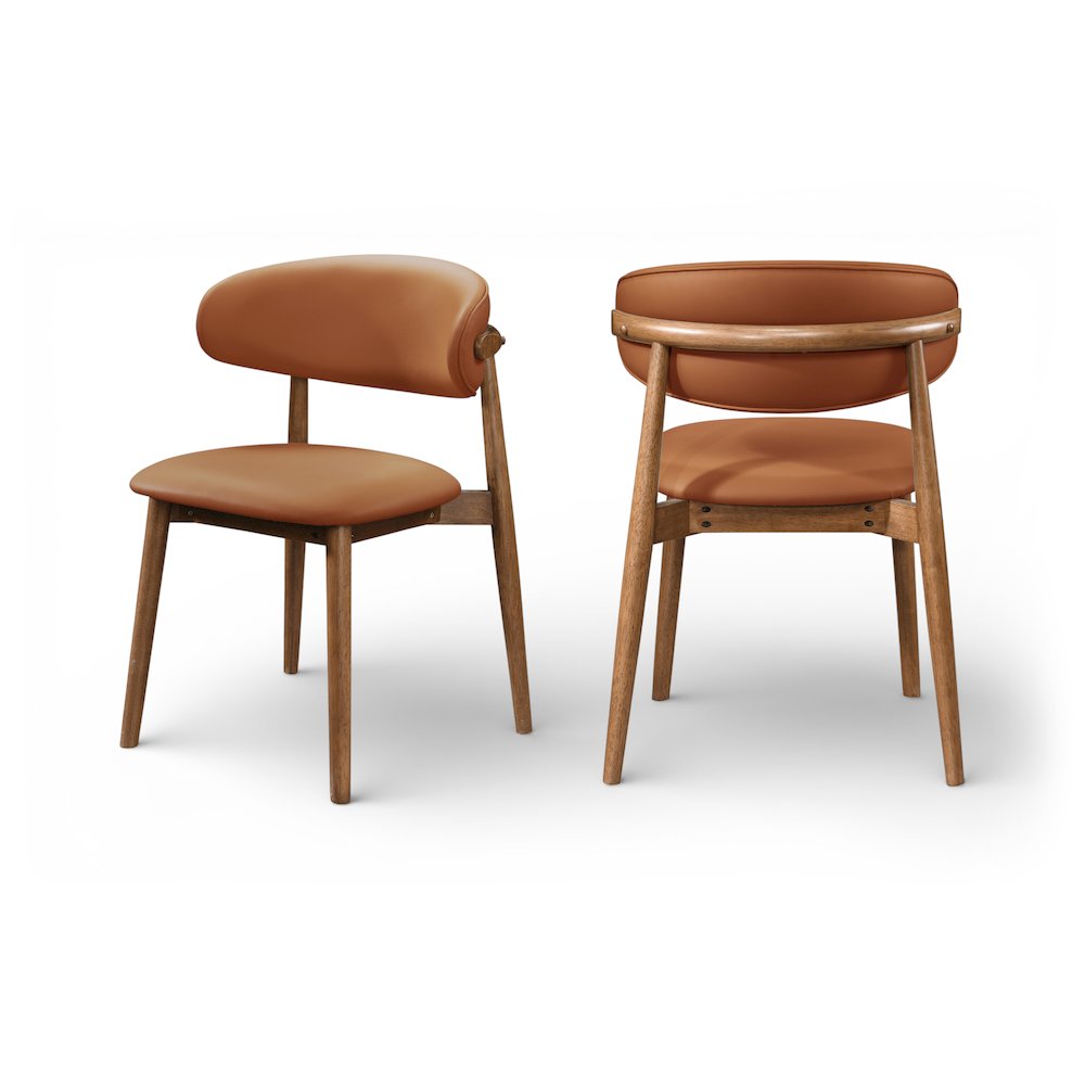 Leesa Cognac Vegan Leather Upholstered Dining Chair, Set of 2