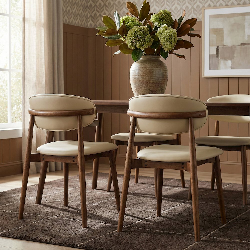 Leesa Cream Vegan Leather Upholstered Dining Chair, Set of 2