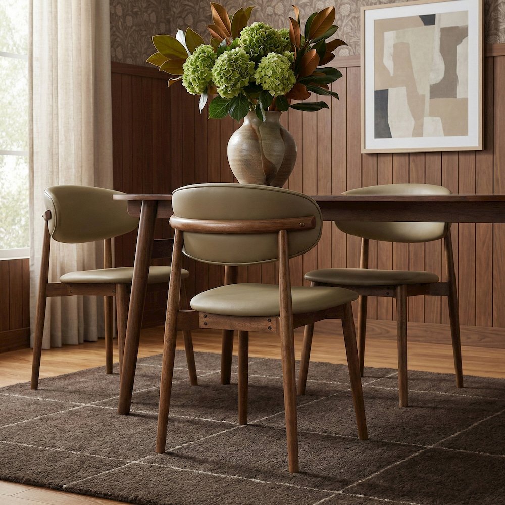 Leesa Khaki Vegan Leather Upholstered Dining Chair, Set of 2