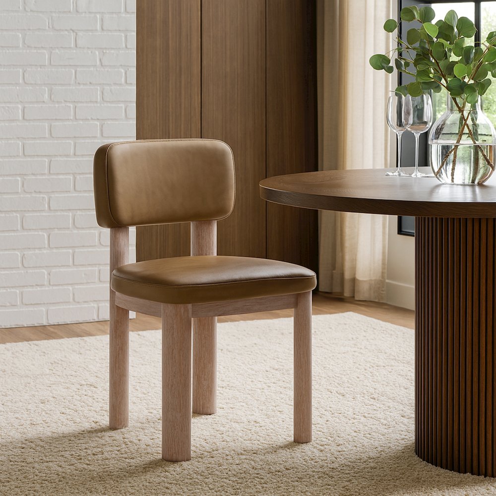 Paloma Tan Vegan Leather Upholstered Dining Chair, Set of 2