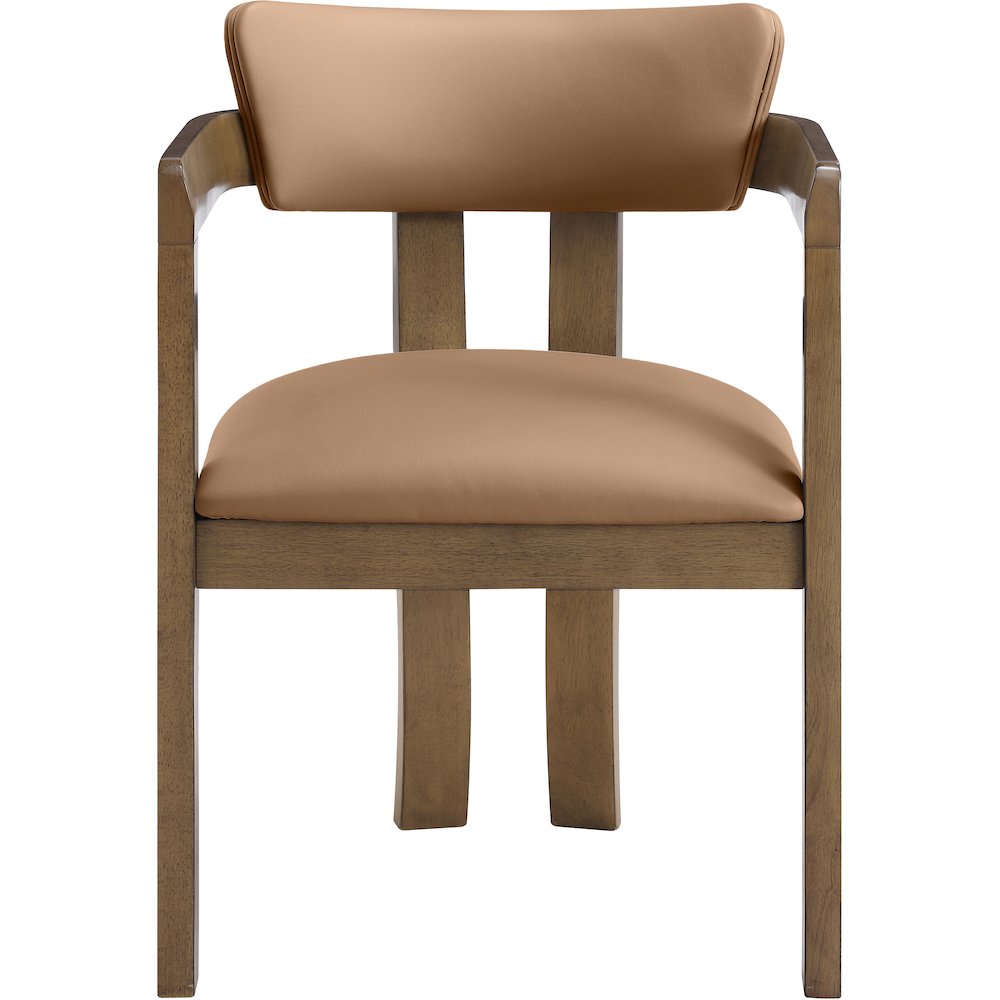 Lavrin Cognac Vegan Leather Upholstered Dining Arm Chair, Set of 2