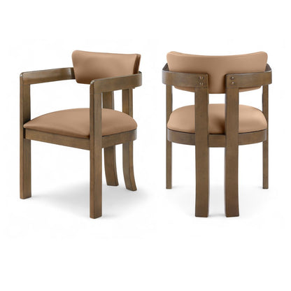 Lavrin Cognac Vegan Leather Upholstered Dining Arm Chair, Set of 2