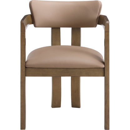 Lavrin Tan Vegan Leather Upholstered Dining Arm Chair, Set of 2