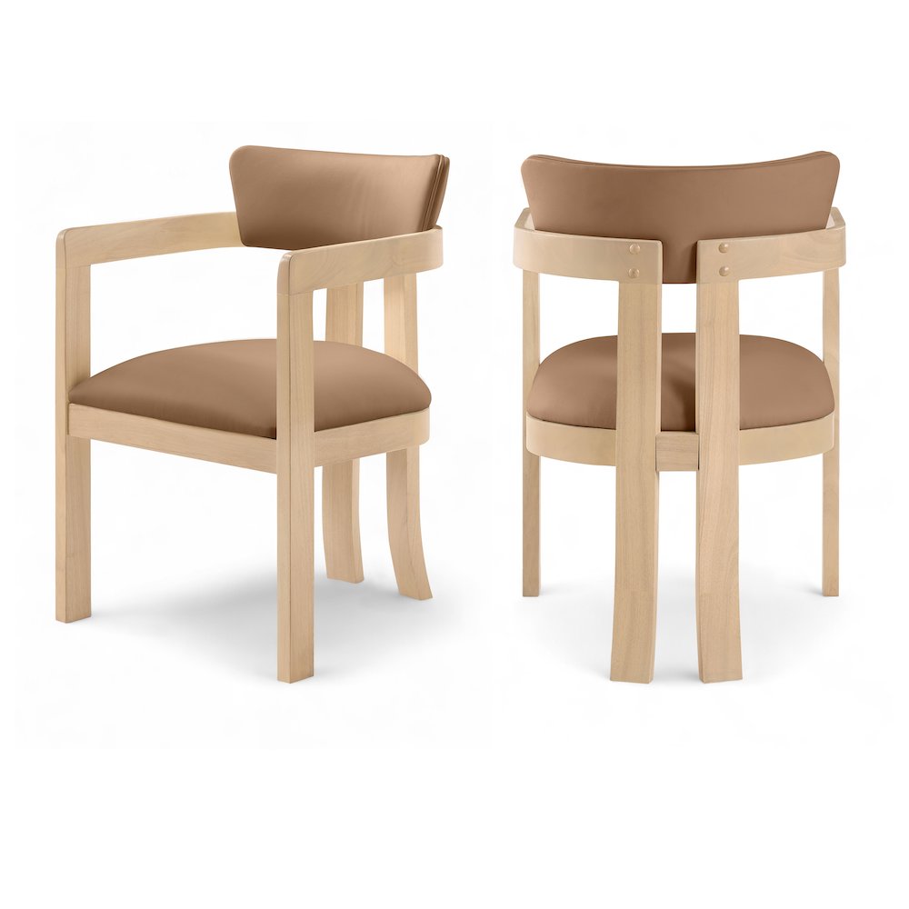 Lavrin Cognac Vegan Leather Upholstered Dining Arm Chair, Set of 2