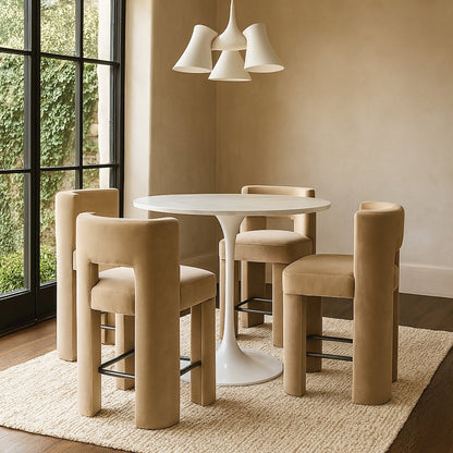 Zuno Beige Velvet Performance Fabric Upholstered Counter Stool