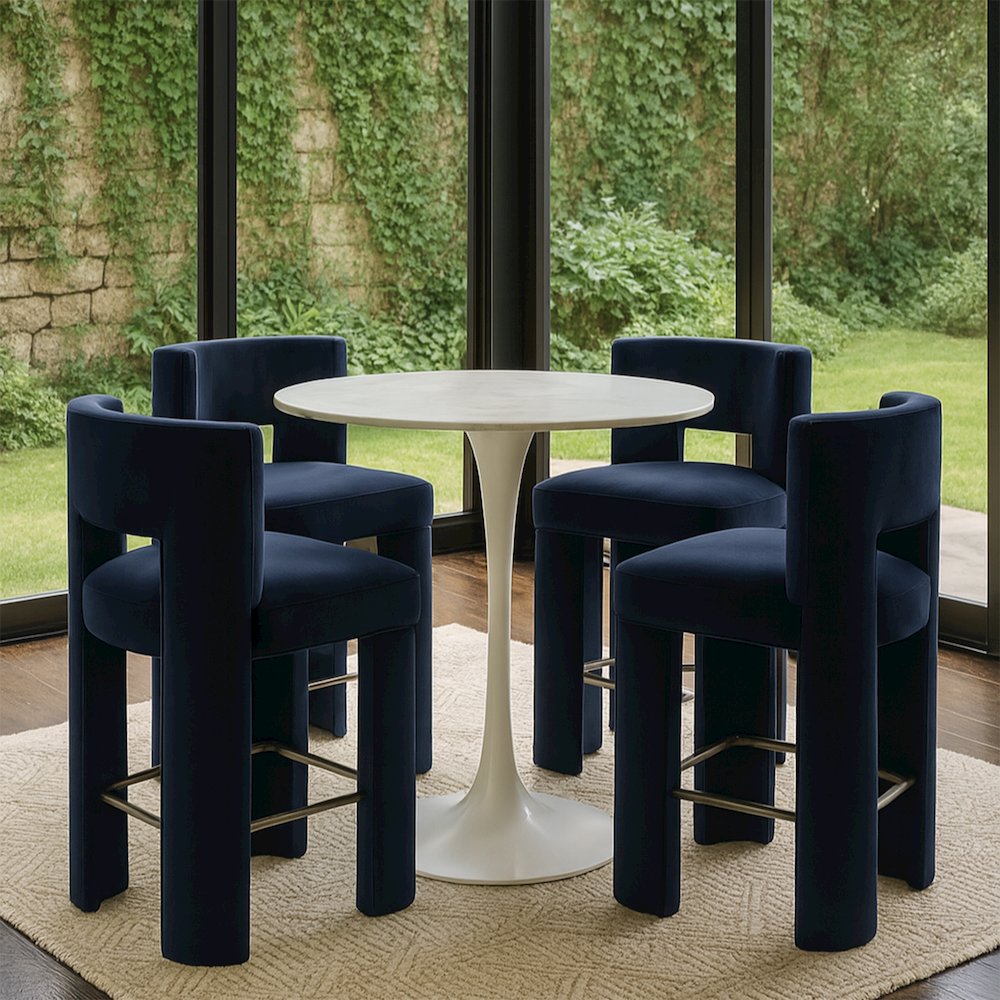 Zuno Navy Velvet Performance Fabric Upholstered Counter Stool
