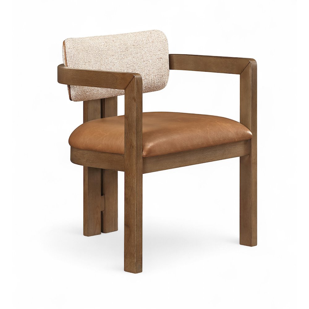 Ravina Cognac Vegan Leather and Linen Fabric Upholstered Dining Chair, Set of 2