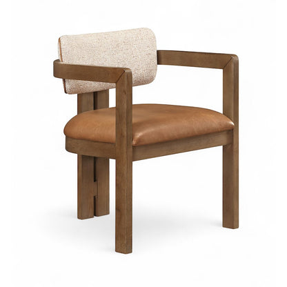 Ravina Cognac Vegan Leather and Linen Fabric Upholstered Dining Chair, Set of 2
