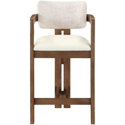 Ravina Beige Vegan Leather and Linen Textured Fabric Upholstered Counter Stool