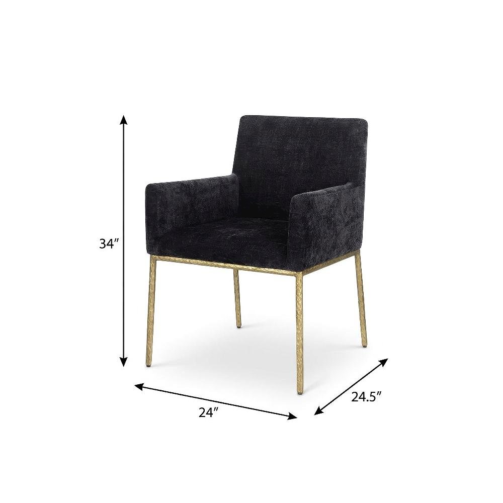 Brushed Brass Dining Chair Set of 2 with Chenille Upholstery and Armrests