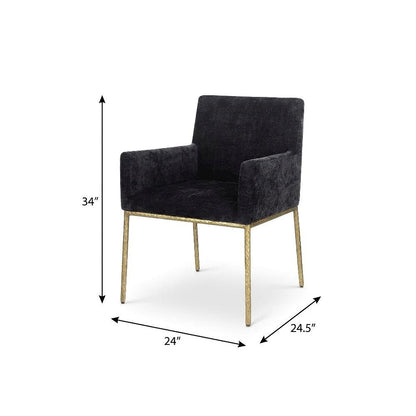 Brushed Brass Dining Chair Set of 2 with Chenille Upholstery and Armrests