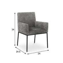 Matte Black Chenille Fabric Dining Chairs Set of 2 - Armrests, Cushioned Seats