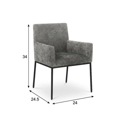 Matte Black Chenille Fabric Dining Chairs Set of 2 - Armrests, Cushioned Seats