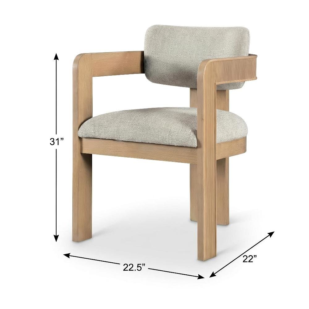 Beige Linen Upholstered Dining Chairs Set of 2 with Textured Fabric and Armrests