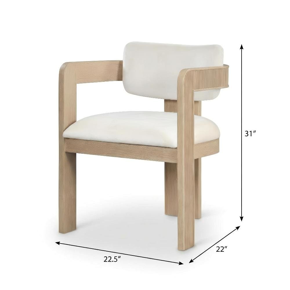 Cream Velvet Dining Chair Set of 2 with Armrests and Art Deco Style