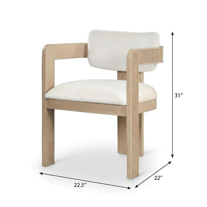 Cream Velvet Dining Chair Set of 2 with Armrests and Art Deco Style