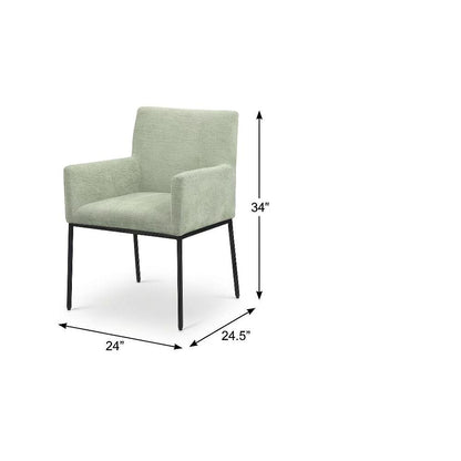 Matte Black Chenille Fabric Dining Chair Set of 2 with Contemporary Arms