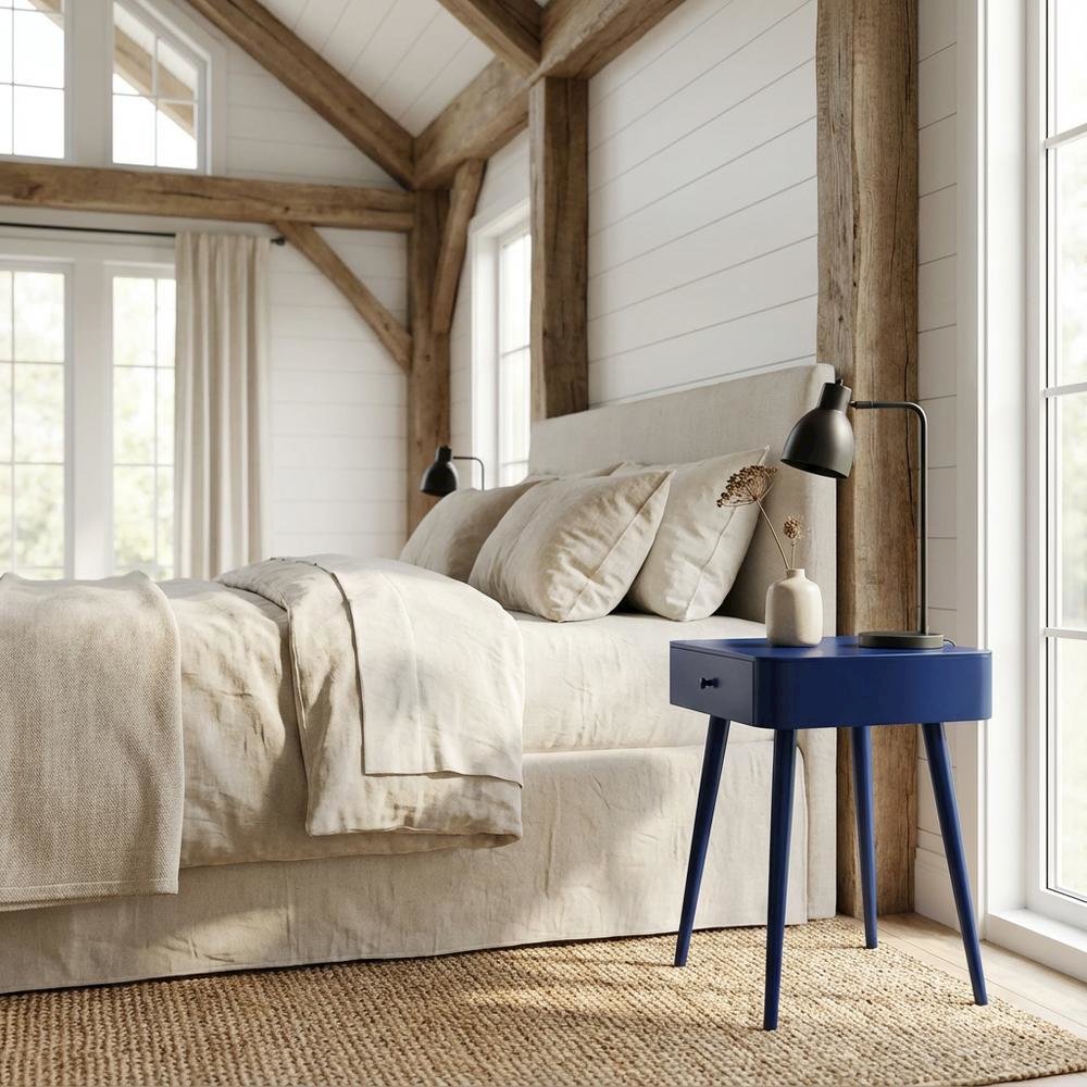 Navy Night Stand with Contemporary Style and Modern Finish