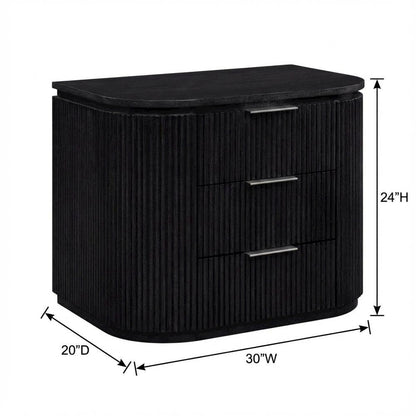 Black Solid Wood and Oak Veneer Nightstand with Contemporary Style