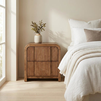 Walnut Nightstand with Art Deco Style and Interior Drawer Storage