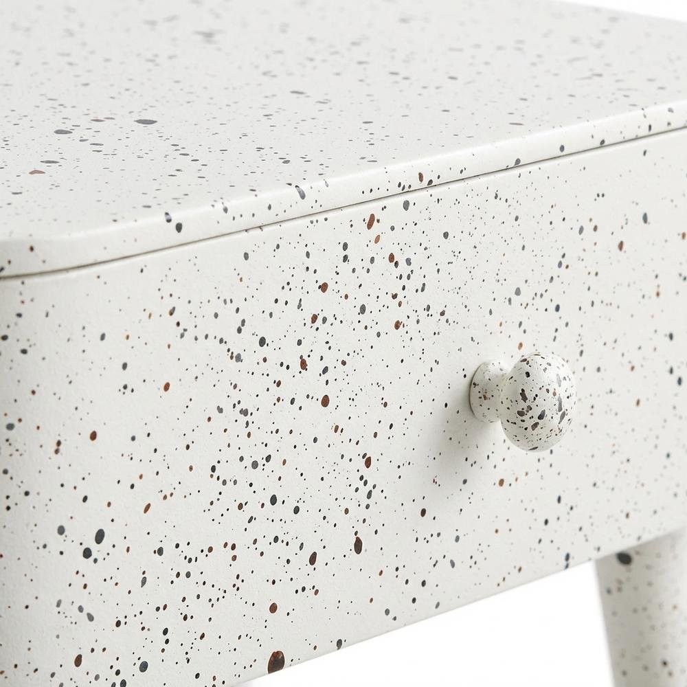 White Iron Nightstand with Terrazzo White Finish and Contemporary Style