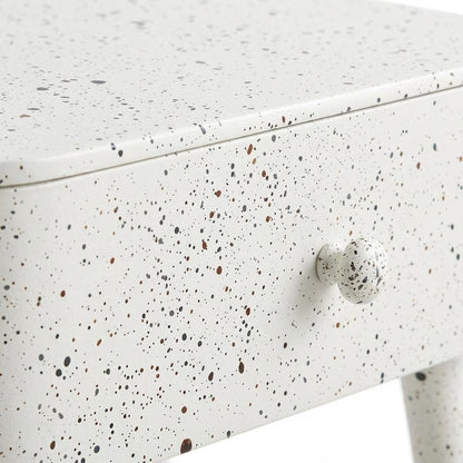 White Iron Nightstand with Terrazzo White Finish and Contemporary Style