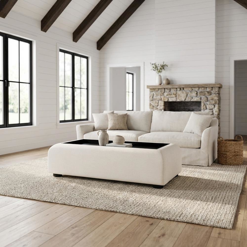 Cream Coffee Table with Black Finish and Art Deco Style for Living Rooms