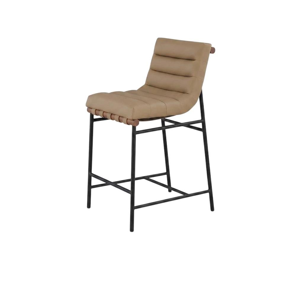 Vegan Leather & Boucle Counter Stool for Bar, Tan Vegan Leather